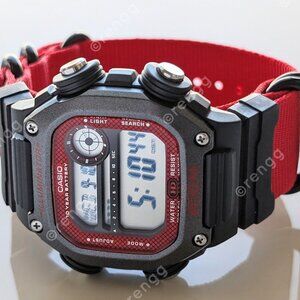 Red casio 200m water resistant square digital watch big button with red nylon